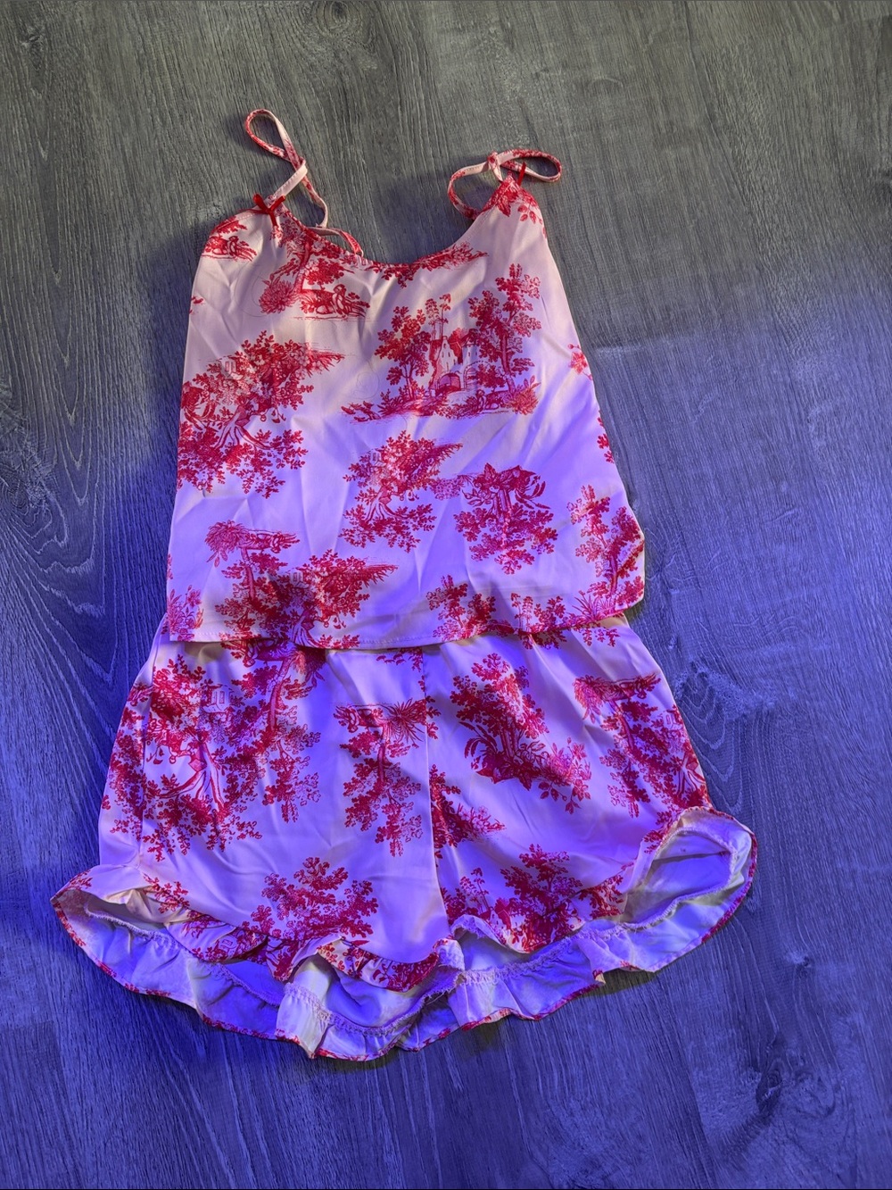 Super cute 100% silk pjs pink and red colored worn once accepting offers